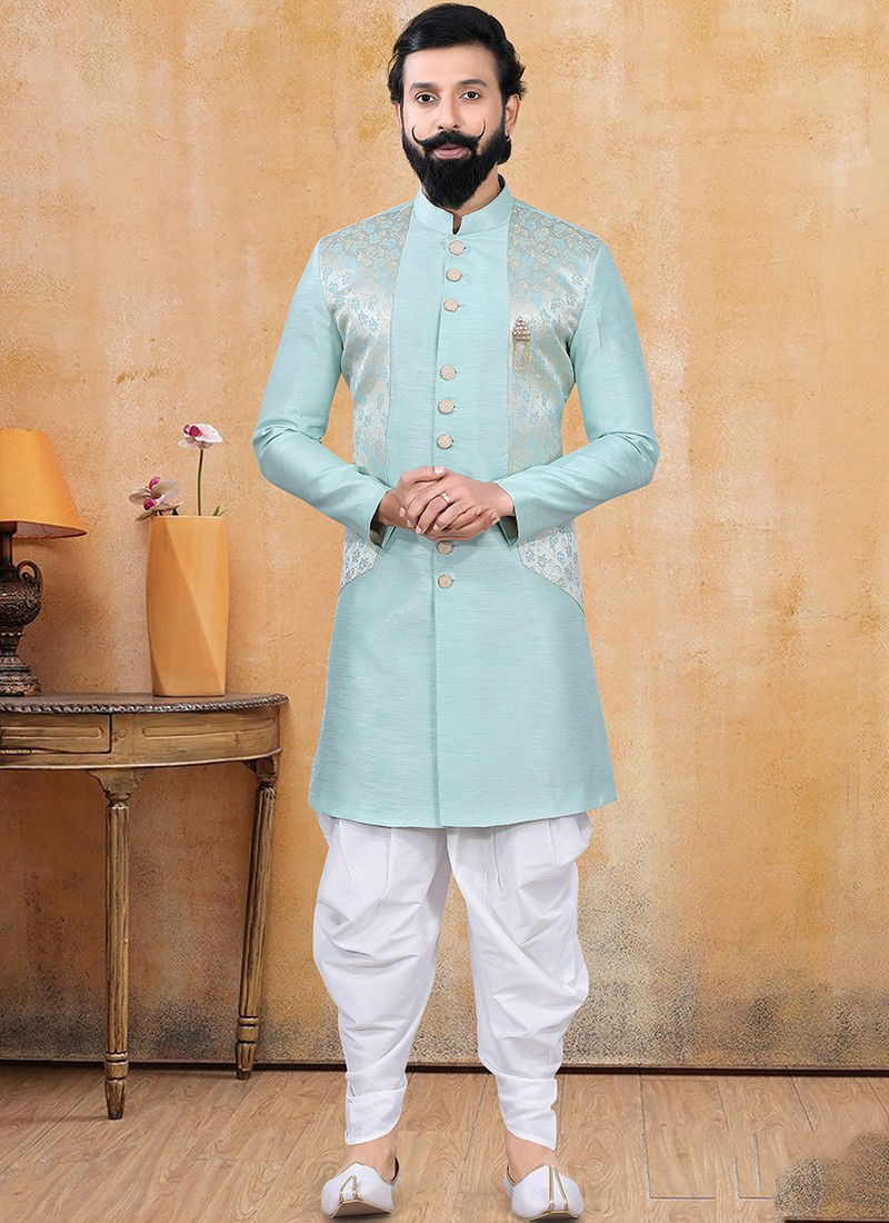 Sky Blue Colour Designer Wedding Wear Indo Western Collection 1335